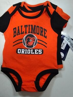 NWT Baltimore Orioles 3 Pc Onesie Set Newborn 0-3 Mos Romper Bodysuit
